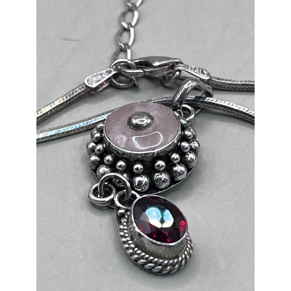 925 Italy Garnet Morganite Sterling Silver Pendant Necklace Gemstone - Picture 3 of 8